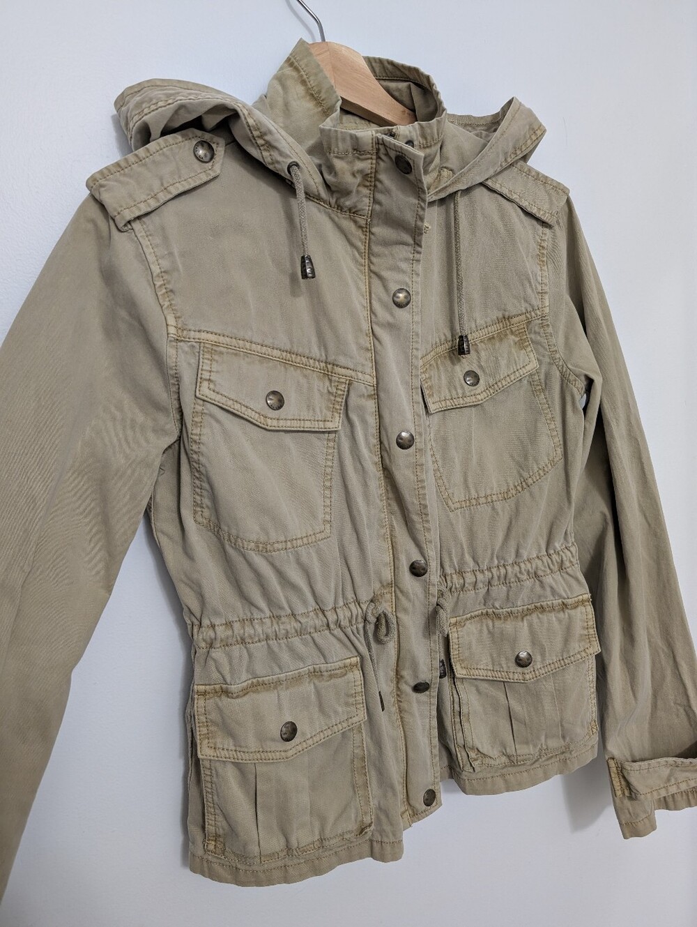 Aritzia Talula Small Utility Jacket Tan Military Cargo Coat Cotton Relaxed Fit